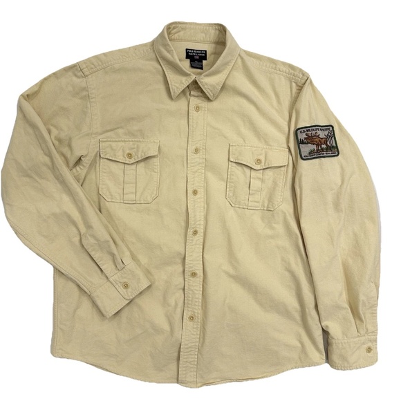 Vintage Ralph Lauren Polo Jeans Company U.S. WILDLIFE PRESERVE Tan Shirt US XL - Picture 1 of 16